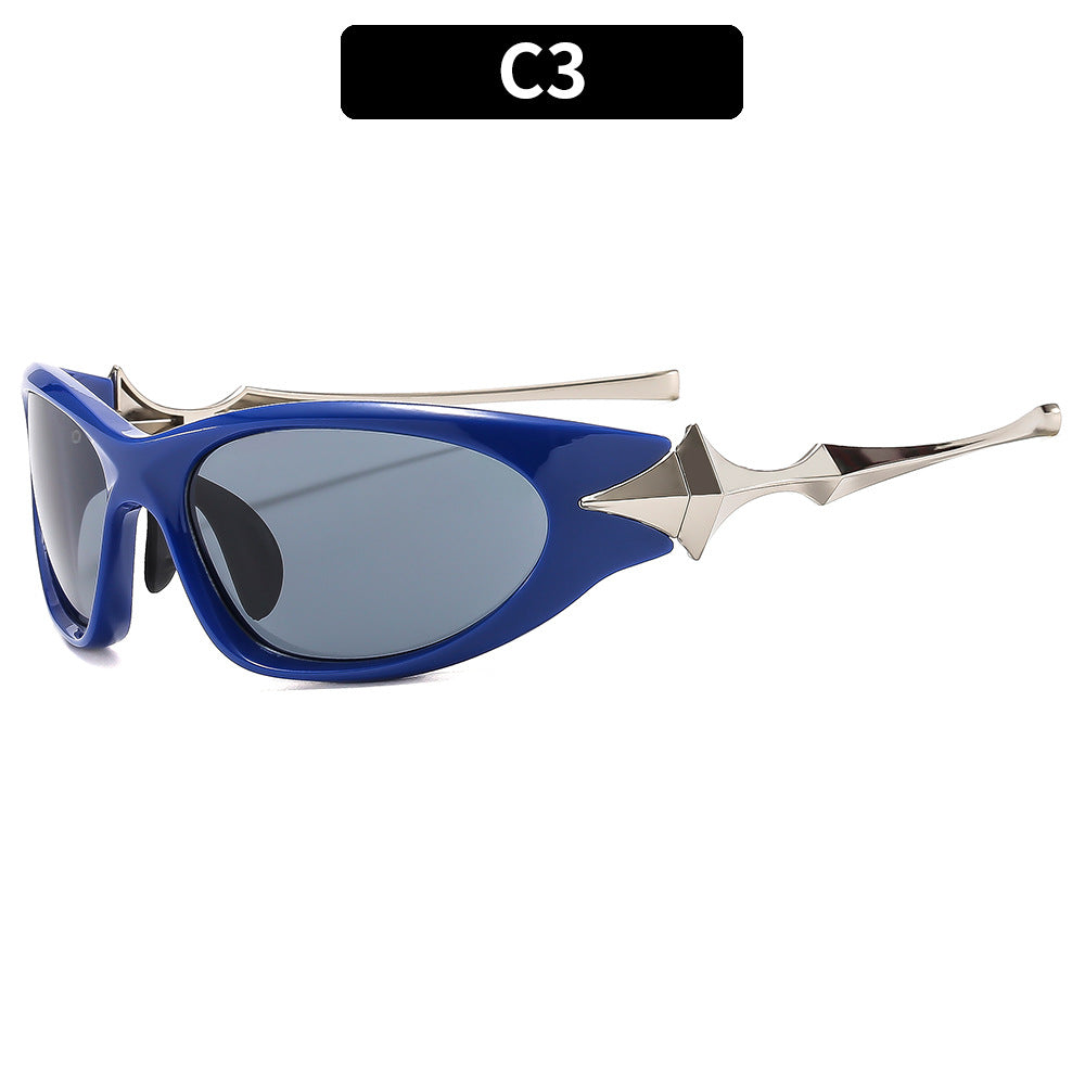 Futuristic Shield Sunglasses with Metallic Accents