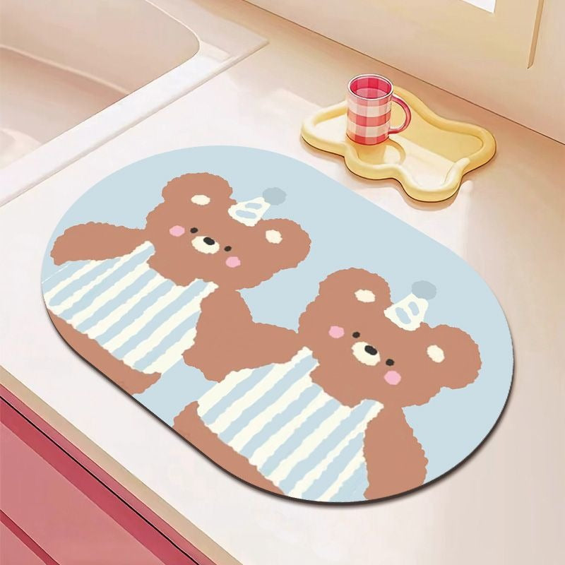 Cartoon Bear-Themed Kitchen Mat