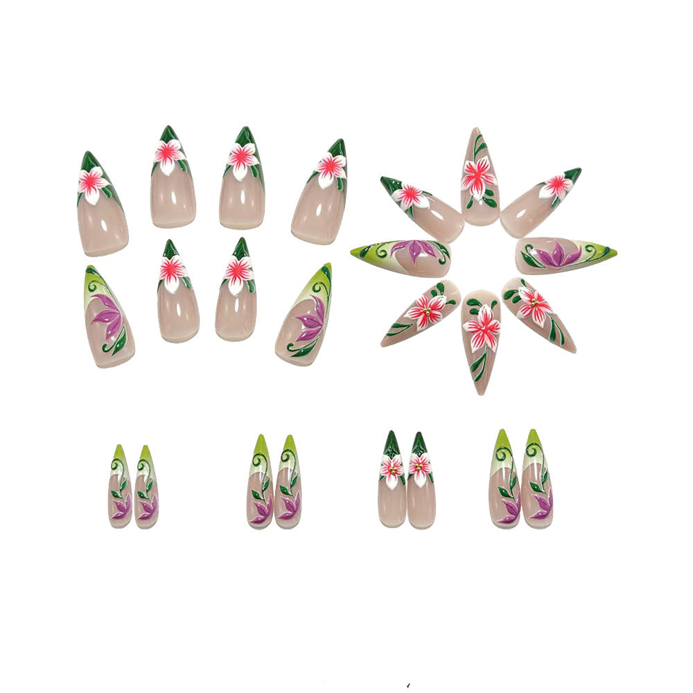 Artificial nails with intricate floral pattern and elegant gradient Kalsten