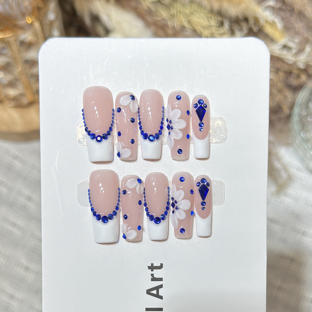 Decorative Press-On Nails with Floral and Gemstone Accents Kalsten
