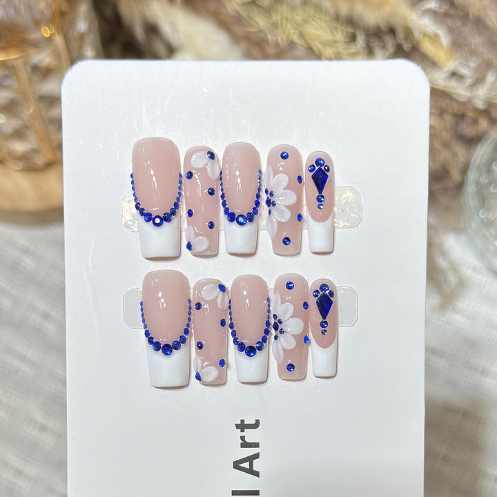 Decorative Press-On Nails with Floral and Gemstone Accents Kalsten