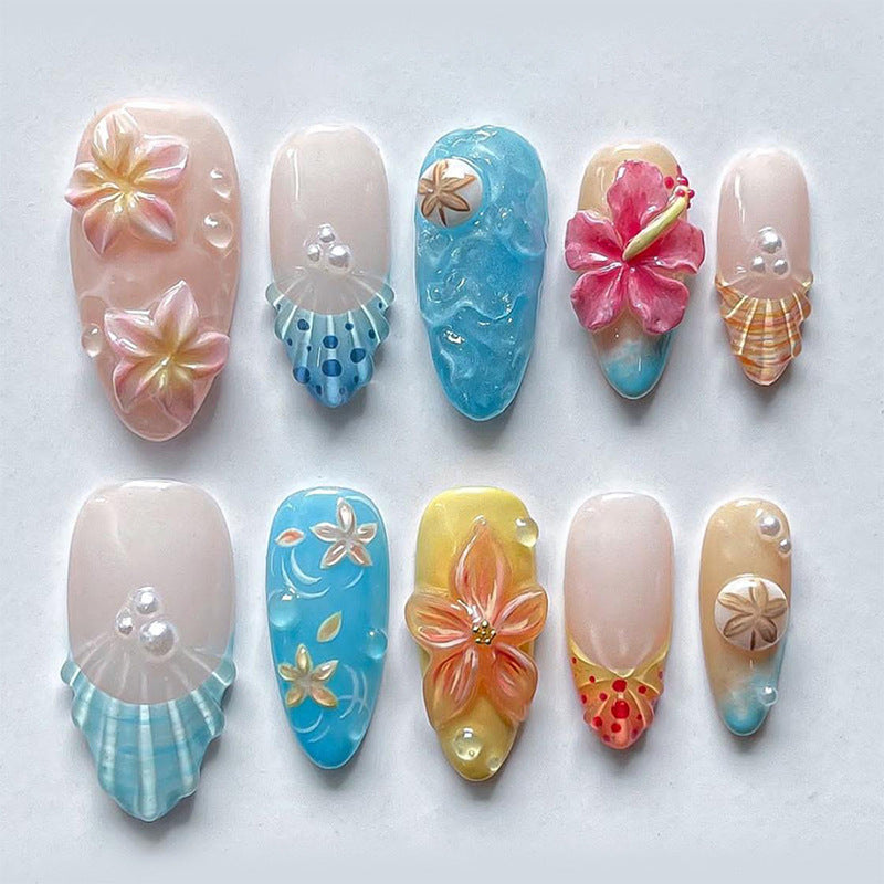 Elegant artificial nail set with floral details and glitter accents Kalsten