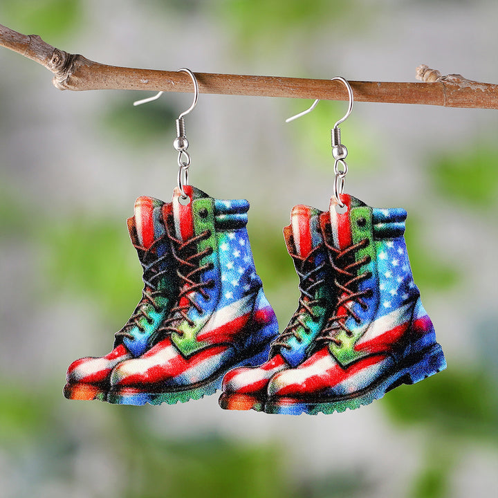 Ladies leather boot charm earrings made of lightweight wood with fish hook closure Kalsten