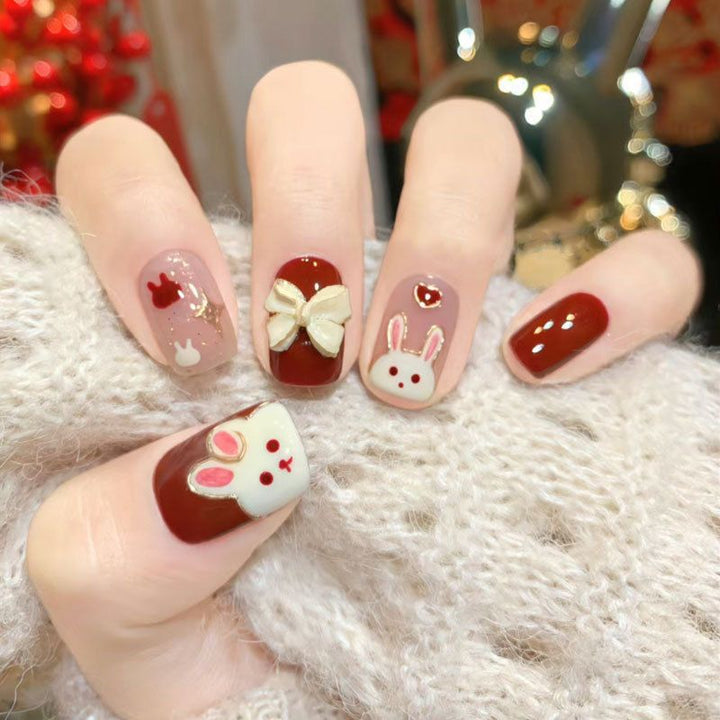 Playful Bunny-Themed Decorative Press-On Nails Kalsten