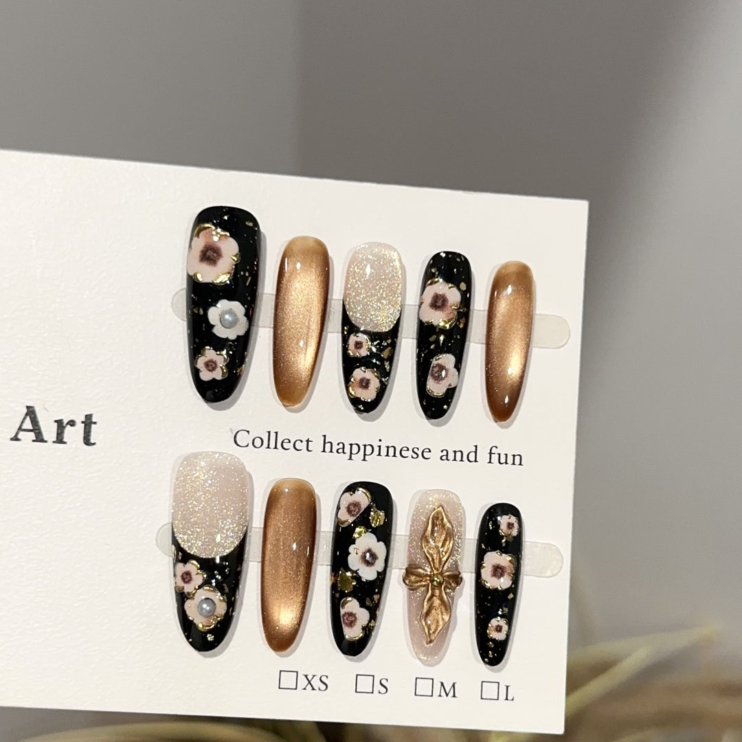 Elegant Floral-Designed Press-On Nail Art Set