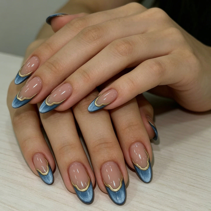 Elegant French Tip Blue Ombre Nail Enhancements Kalsten