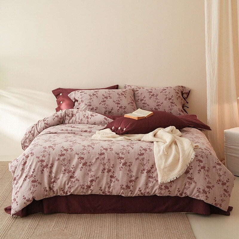 Bedding set made of breathable cotton satin with fine mosaic tile print and reversible function
