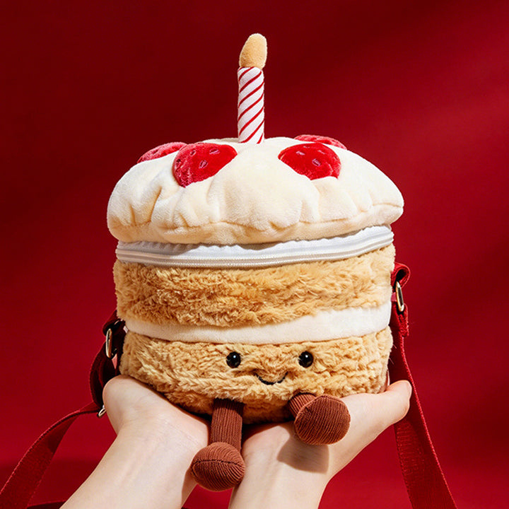 Plush Layered Cake Crossbody Bag with Strawberry Appliques & Candle Topper Kalsten