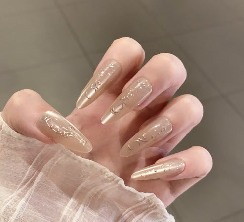 Glamorous Press-On Nail Set with Decorative Gemstone Accents Kalsten