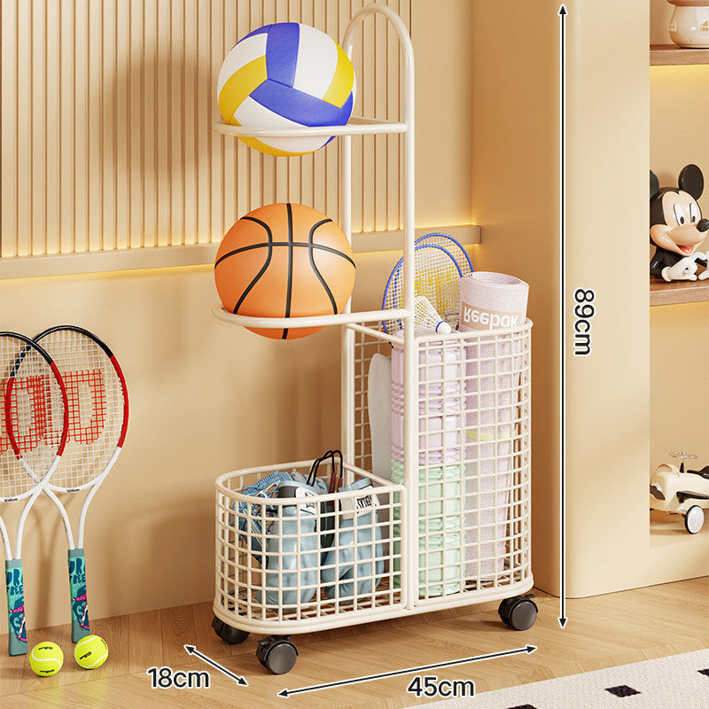 Rolling Sports Equipment Organizer Cart with Ball Cradles and Mesh Storage Baskets