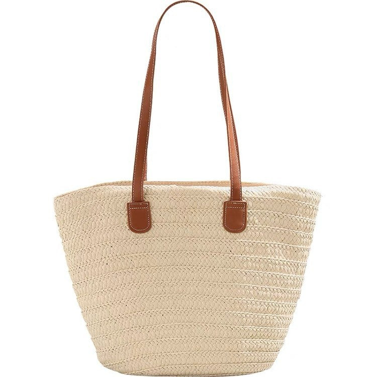 Elegant and Spacious Straw Bag with Leather Handles Kalsten