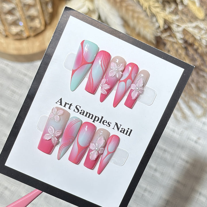 Decorative Stiletto Press-On Nails with Floral Designs Kalsten