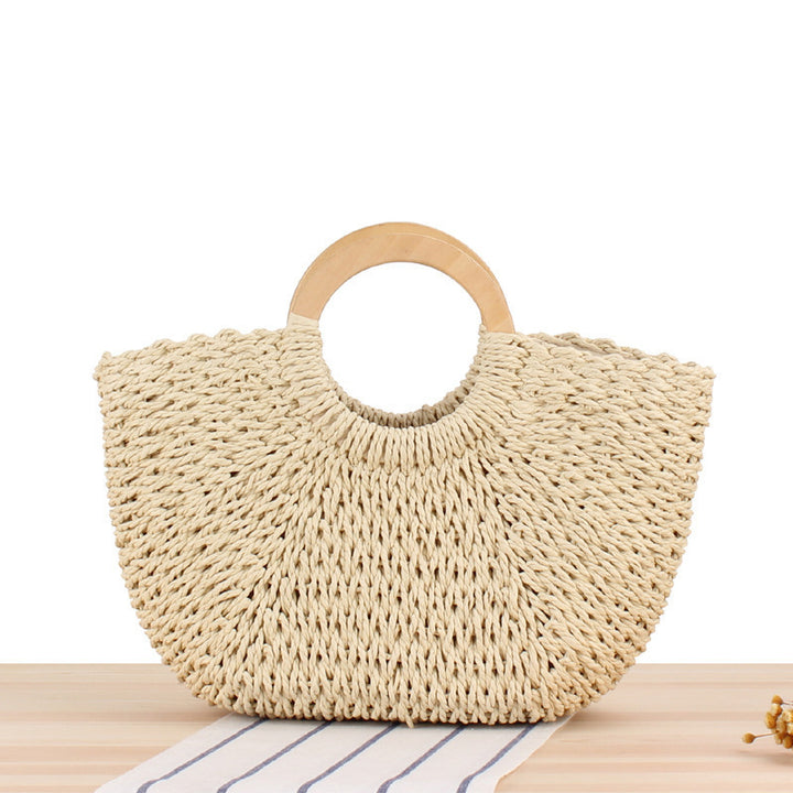 Designer bag made of hand-woven wicker with wooden handle Kalsten
