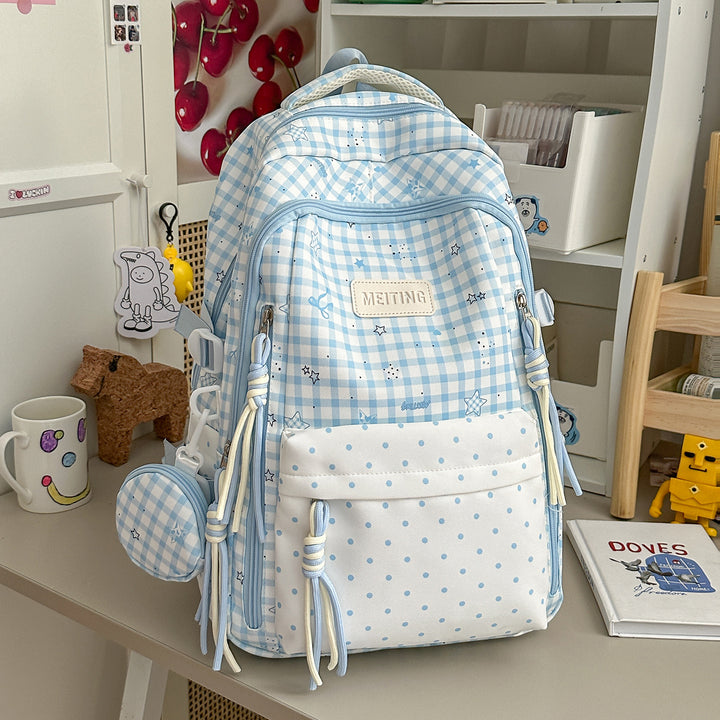 Decorative Plaid and Star Patterned Backpack Kalsten