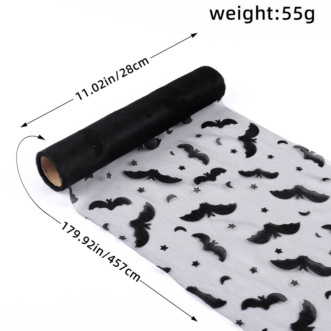 Tulle roll with velvety flock print bats for Halloween and party decoration