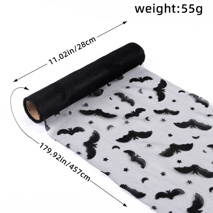 Tulle roll with velvety flock print bats for Halloween and party decoration