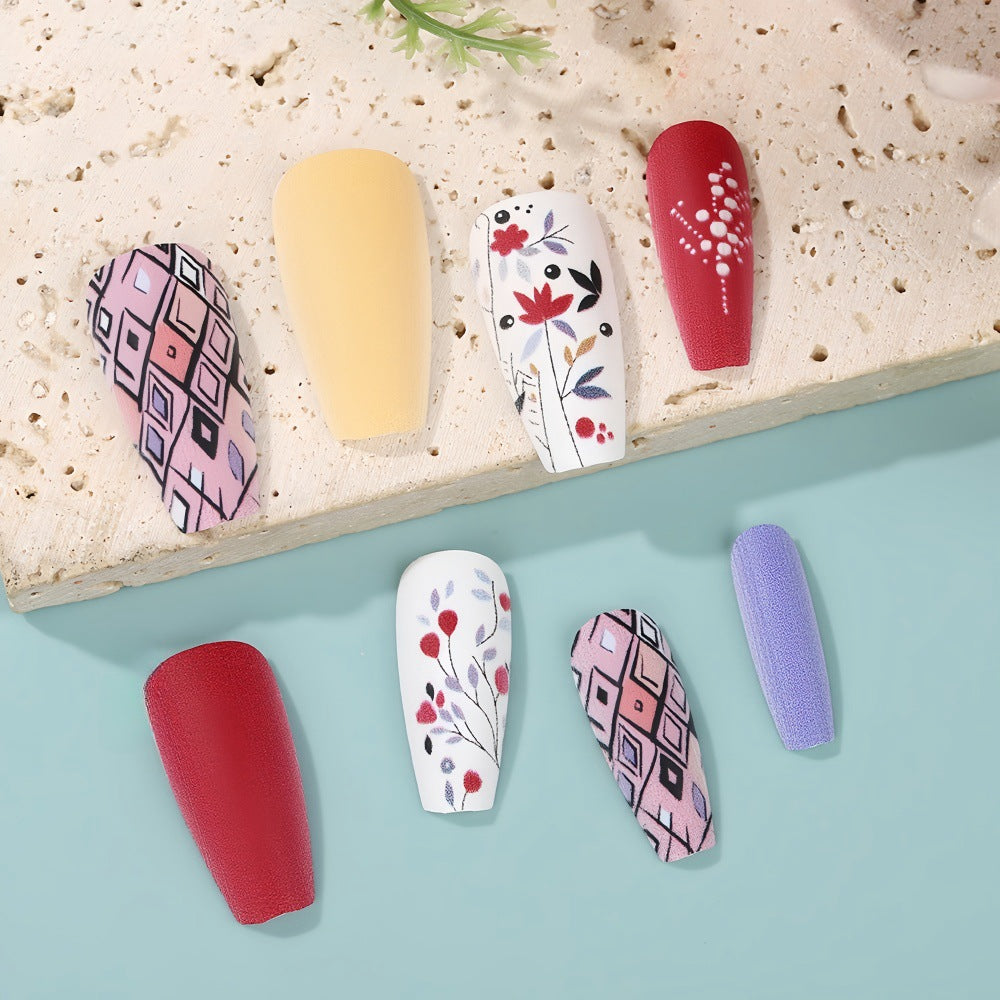 Artificial Nails Set with Floral and Geometric Patterns Kalsten