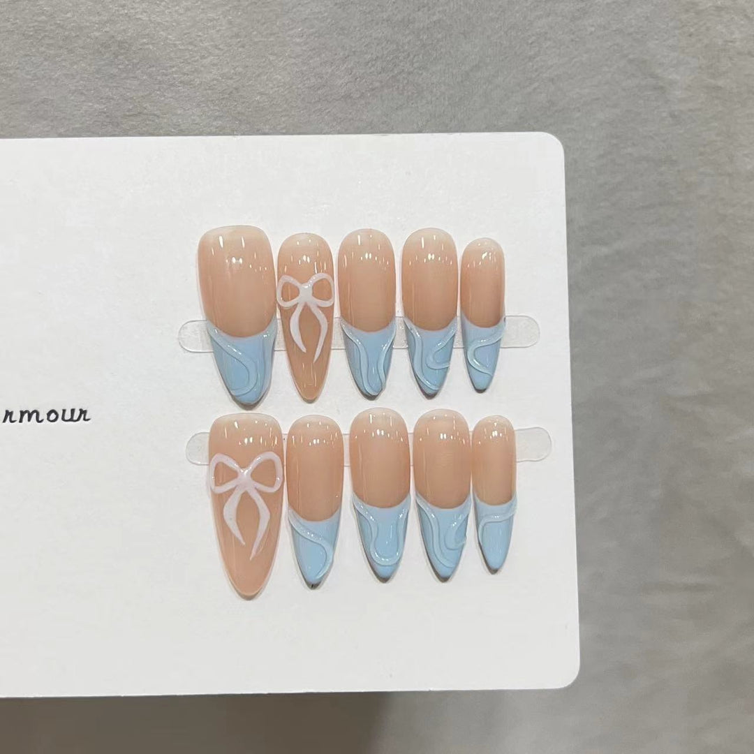 Decorative Press-On Nail Art Set with Charming Ribbon Design Kalsten