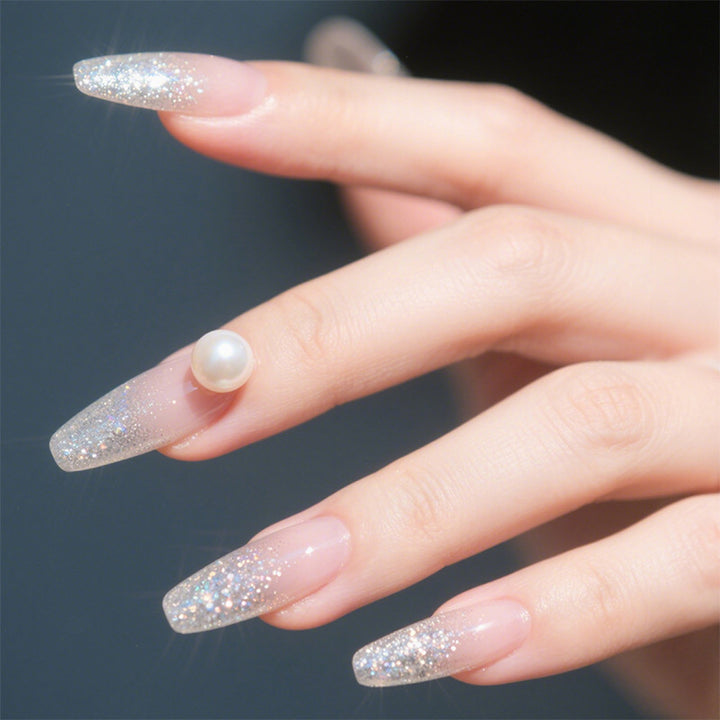 Elegant Press-On Nail Set with Glitter and Pearl Accents Kalsten