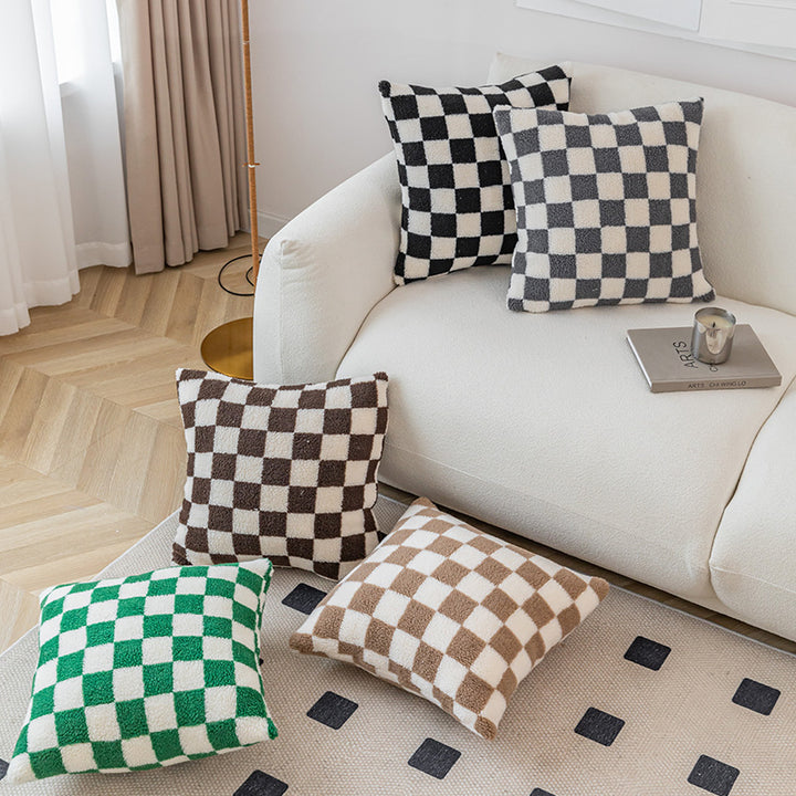 Checked Plush Throw Cushion