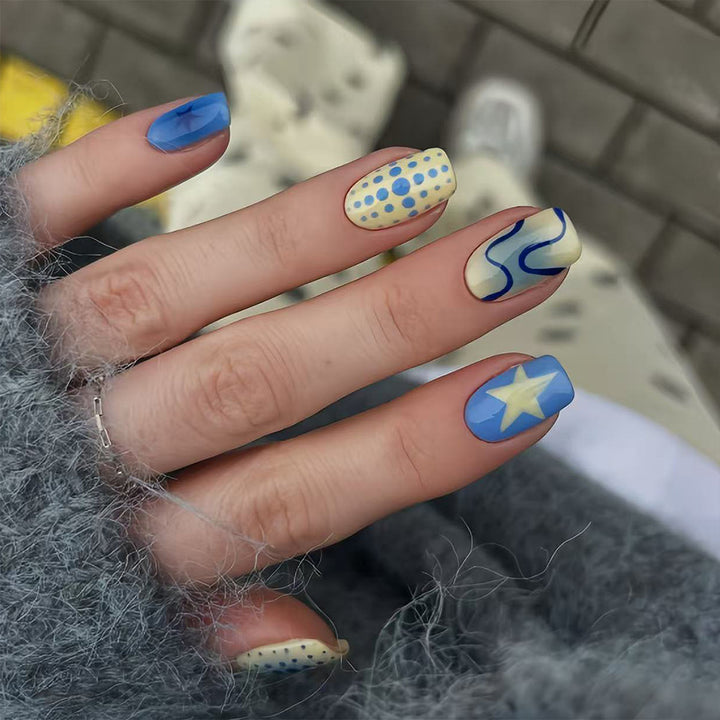 Creative Geometric and Colorful Patterns False Nails Kalsten