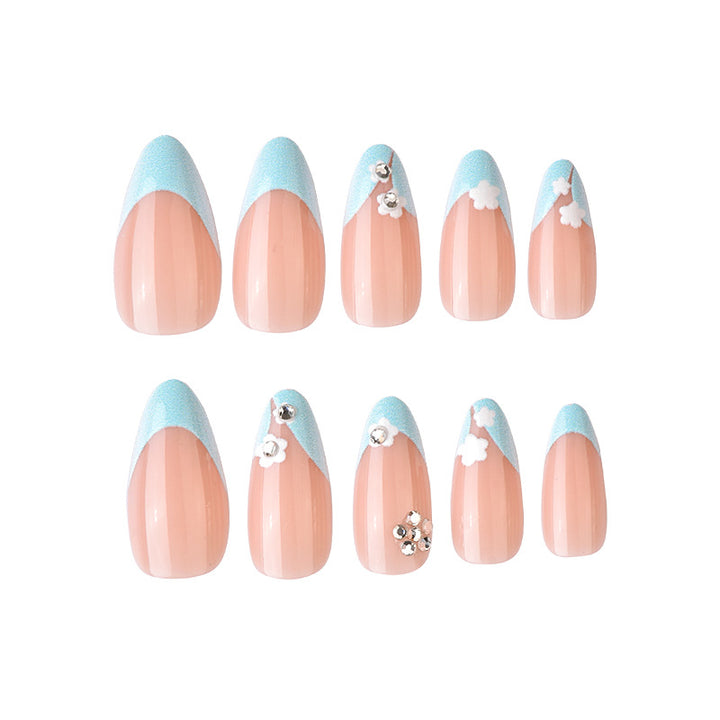 Floral Accent Press-On Nail Set with Gem Details Kalsten