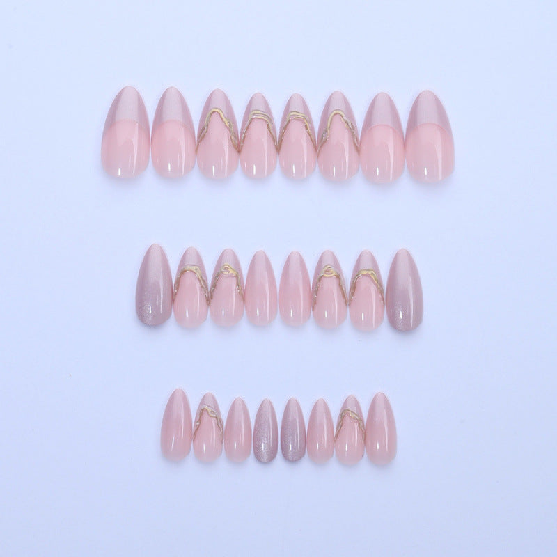 Elegant Stiletto Press-On Nail Set with 3D Gold Accents