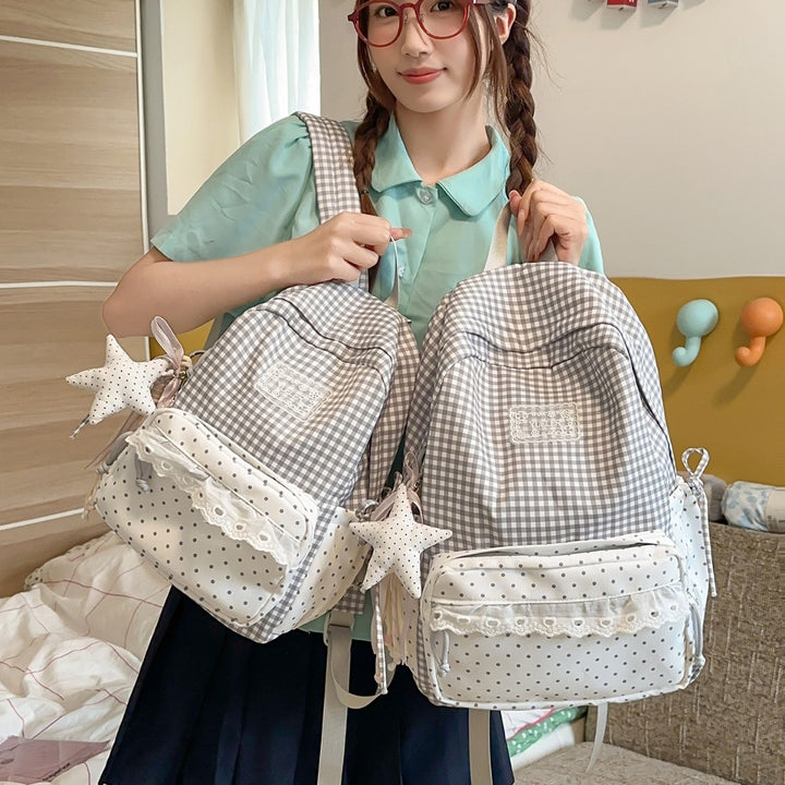 Charming Gingham Print School Backpack Kalsten