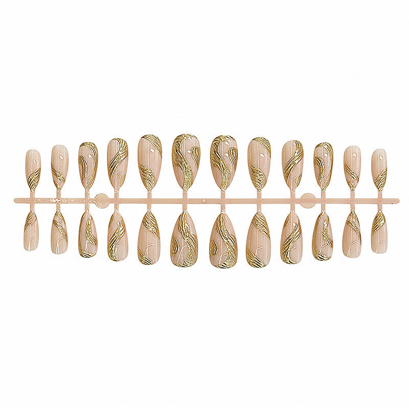 Artistic Press-On Nail Set with Gold Swirl Design Kalsten