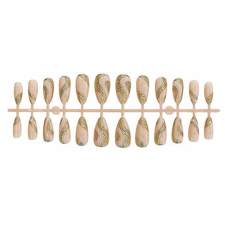 Artistic Press-On Nail Set with Gold Swirl Design Kalsten
