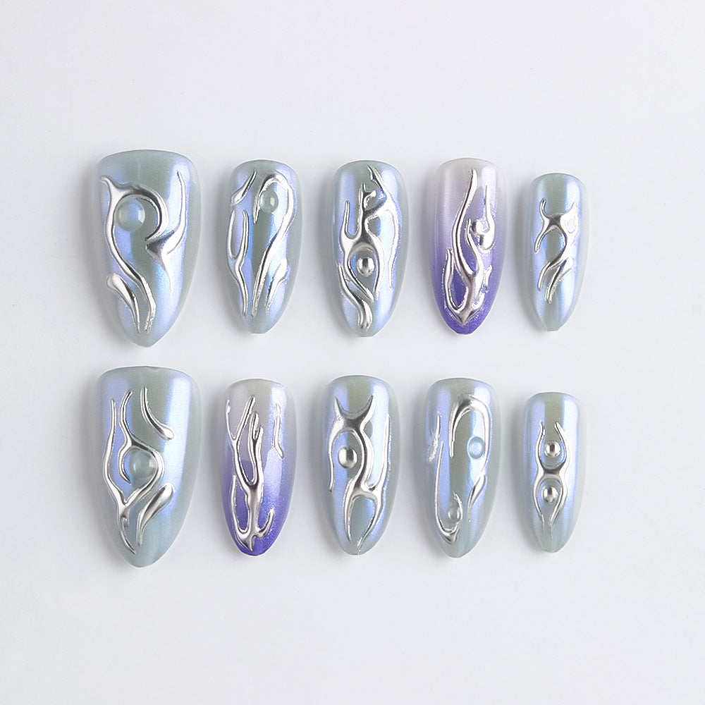 Artistic Press-On Nails with 3D Design Kalsten