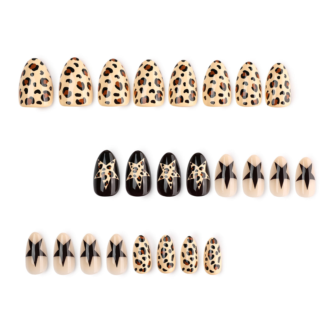 Artistic Nail Extensions with Leopard and Star Design Kalsten