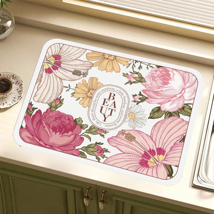 Vintage Floral Design Kitchen Mat