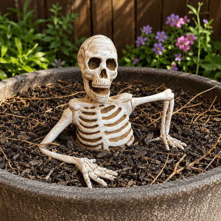 Half Skeleton Decoration for Planters made of Weatherproof Resin