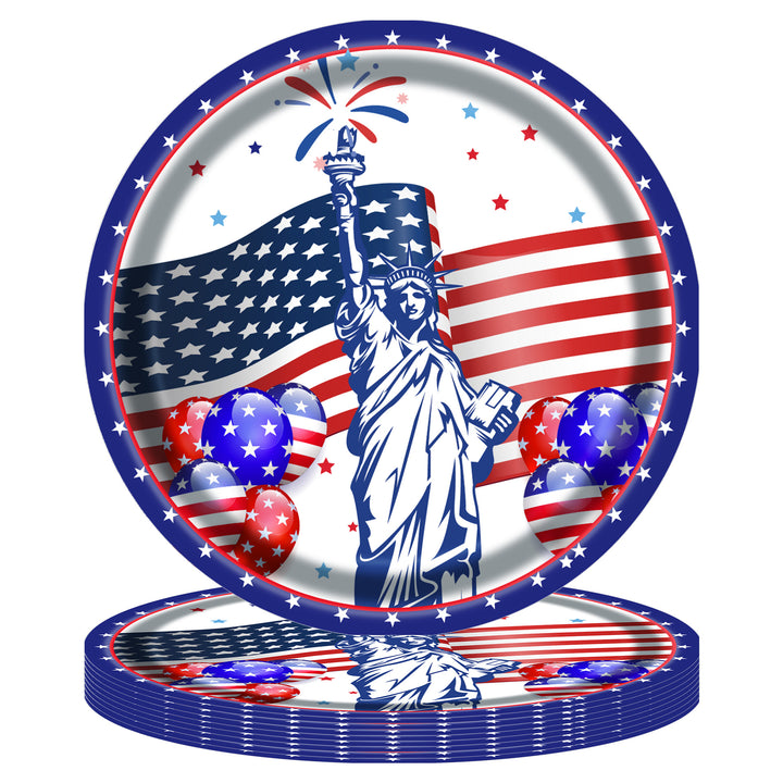Unisex disposable paper plate with American flag design and Statue of Liberty illustration Kalsten