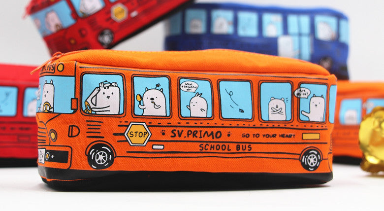 Fun Cartoon School Bus Zippered Pencil Case Kalsten