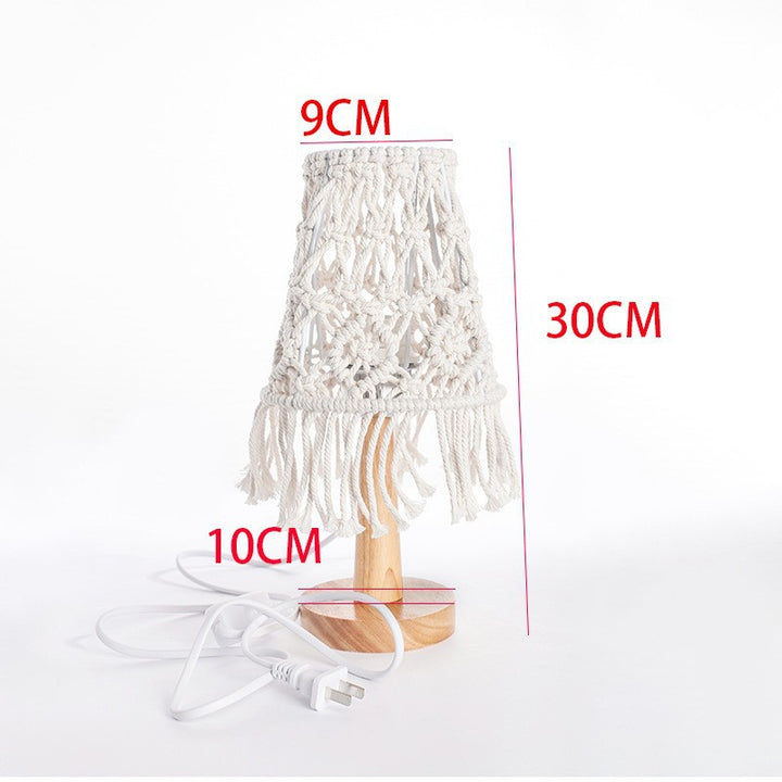 Macramé Table Lamp with Natural Wooden Base Kalsten