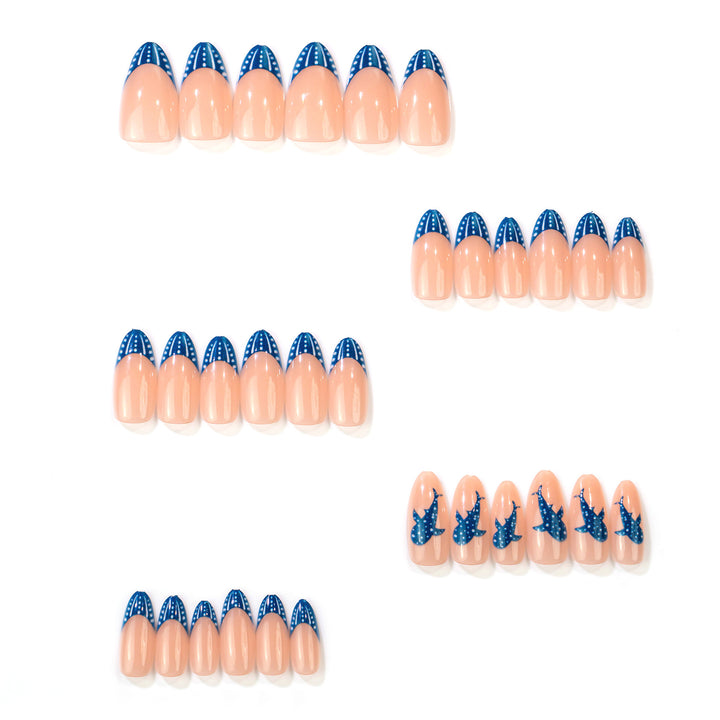 Artistic Press-On Nail Set with Marine Life Design