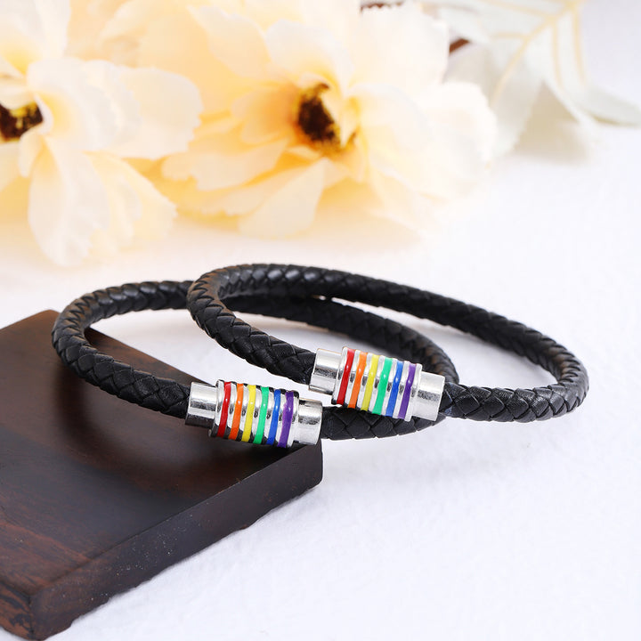 Leather Braided Bracelet with Colorful Accent Kalsten