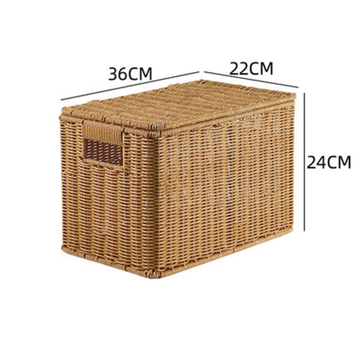 Women's Rectangular Storage Basket with Lid made of Natural Material Kalsten