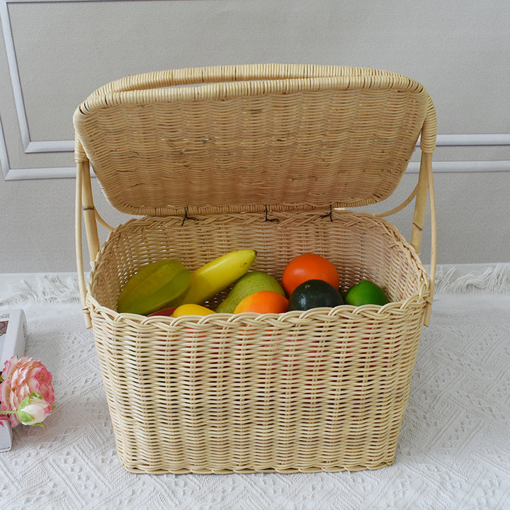 Handcrafted Woven Picnic Basket with Side Drink Holders Kalsten
