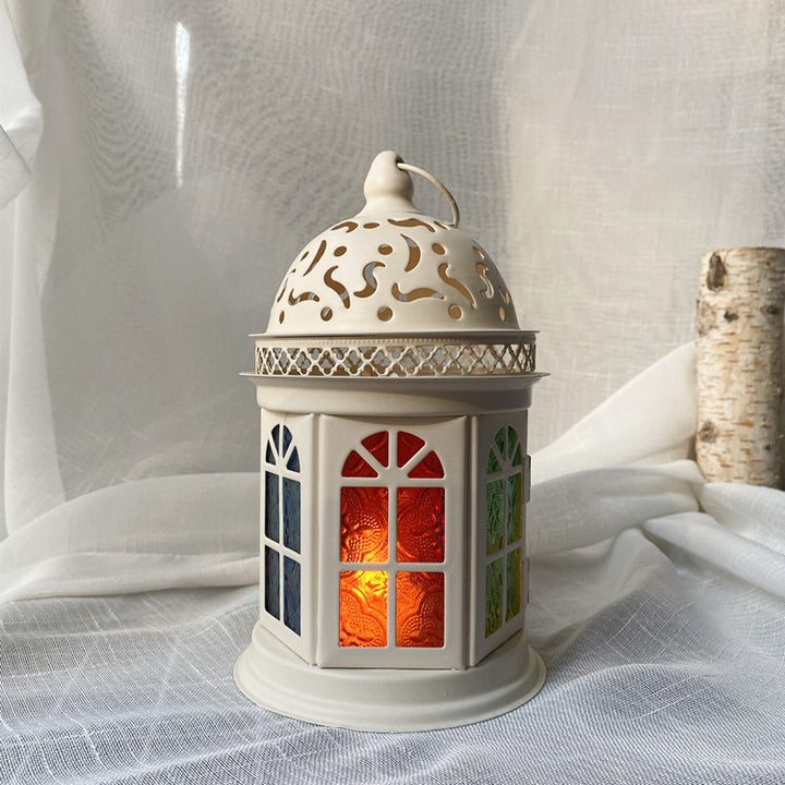 Ornate Metal Stained-Glass Tea Light Lantern Kalsten