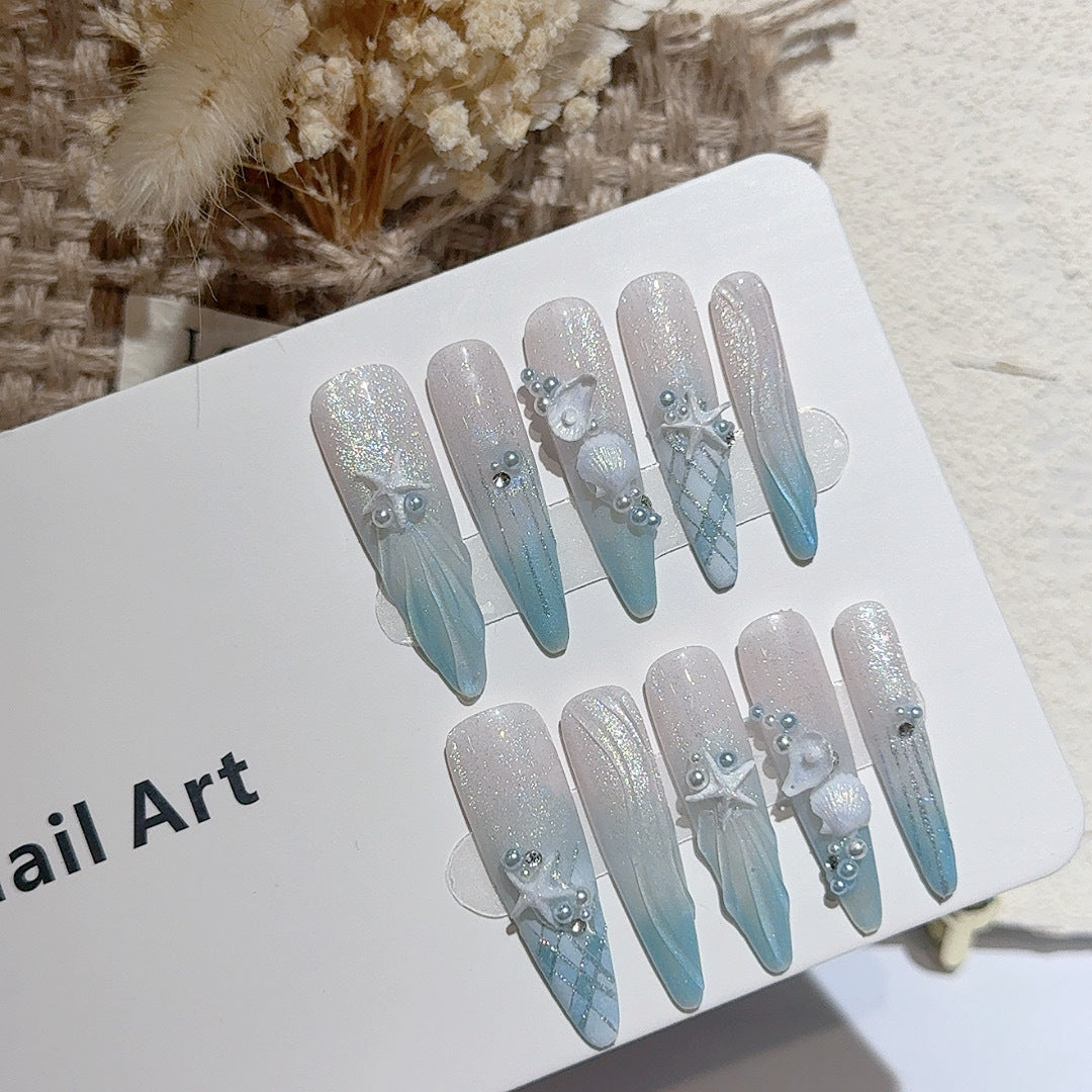 Coastal Themed Decorative Press-On Nail Art