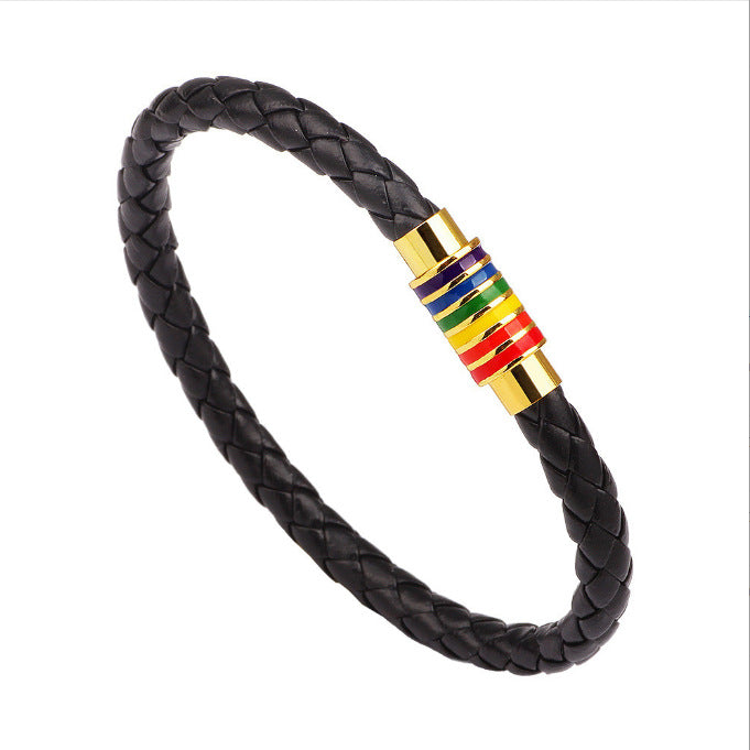 Leather Braided Bracelet with Colorful Accent Kalsten