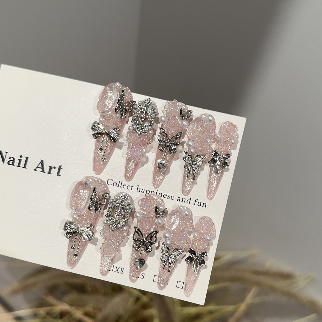Decorative Rhinestone-Embellished Press-On Nails