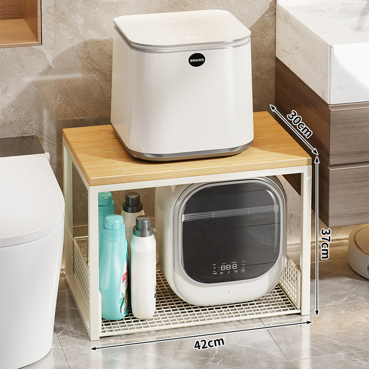 Narrow Rolling Mesh Cabinet Shelf with Bamboo Top and Locking Swivel Casters