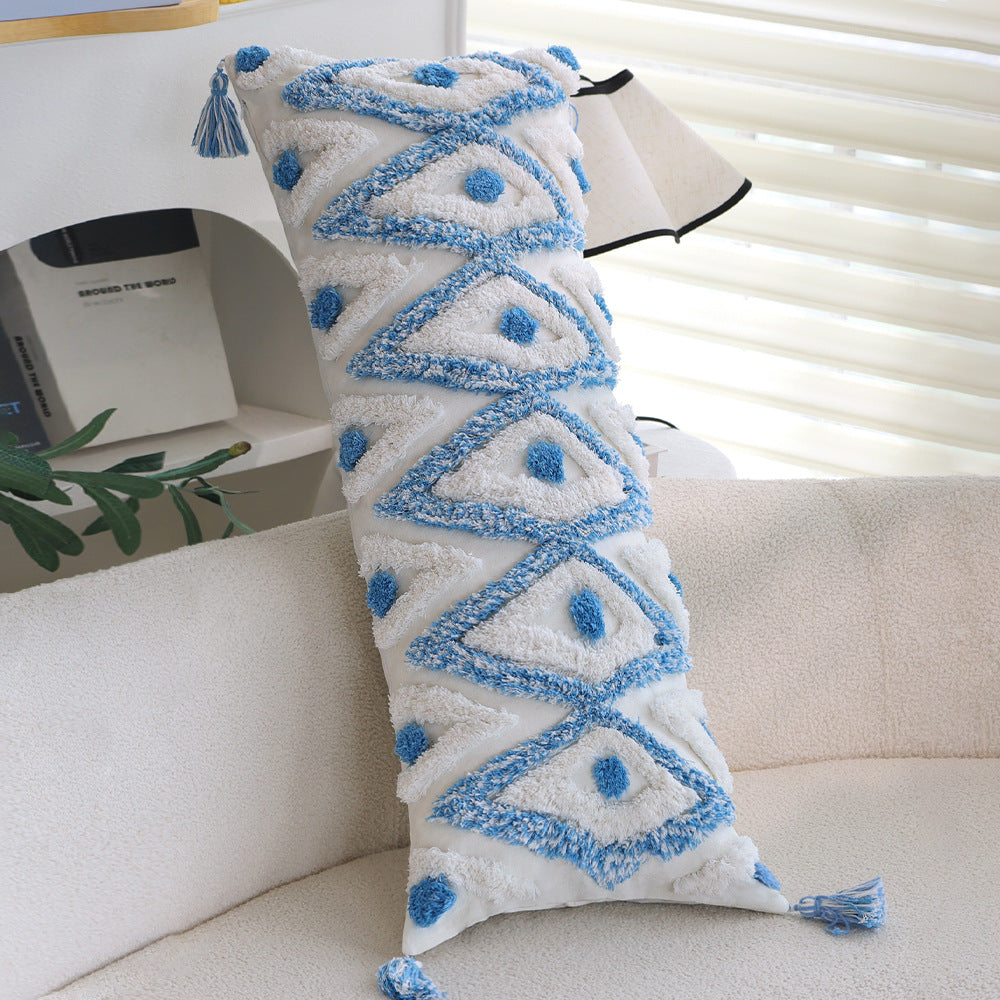 Square handwoven cushion cover made of cotton-linen with raised stripe tufting and corner tassels Kalsten