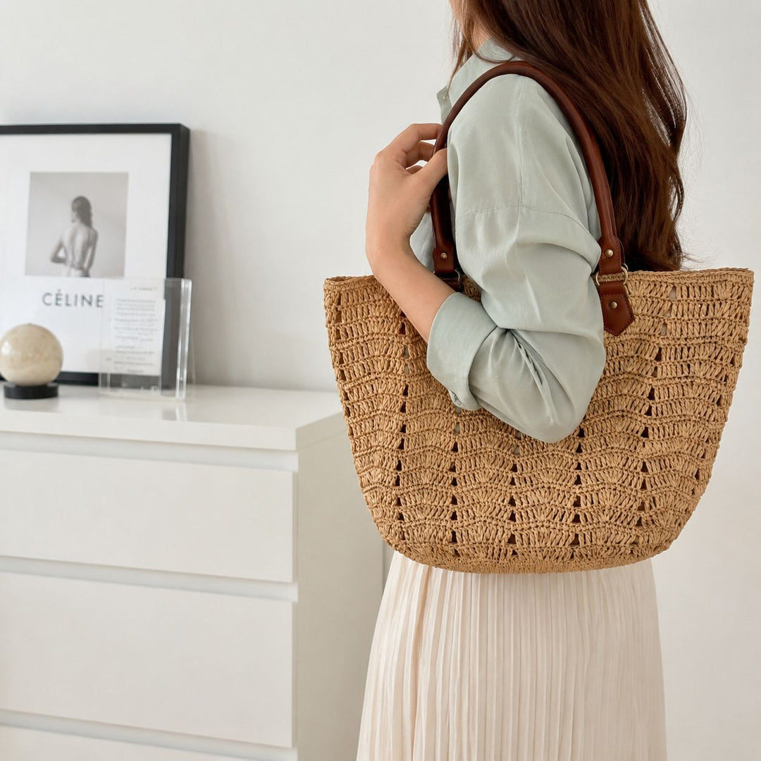Beach chair bag with braided design and comfortable leather handles Kalsten