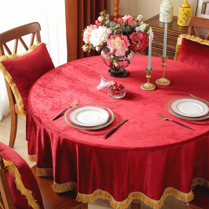 Velvet Tablecloth with Elegant Fringe