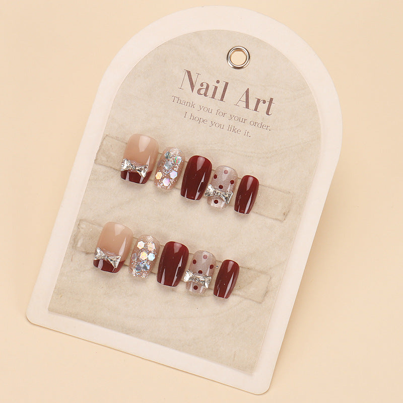 Glamorous Press-On Nail Set with Rhinestone and Glossy Finish Kalsten